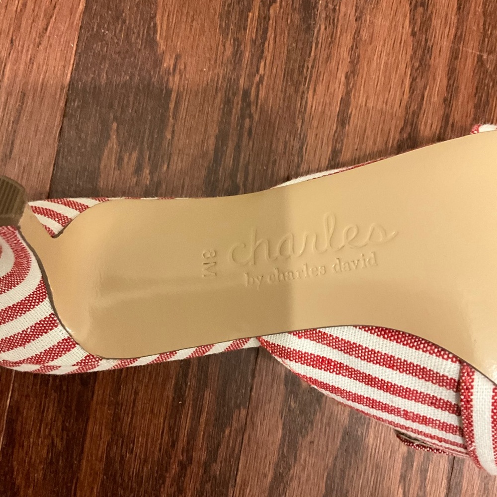 NWOT Charles David Red and White Striped Mules - Picture 2 of 3